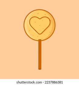 Korean candy delicious sweet Dalgona candy with heart. South Korean honeycomb toffee.