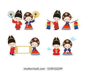 Korean Children in Hanbok during the Joseon Dynasty, King and Queen