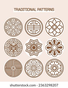 Korean, Chinese, Japanese, Asian oriental traditional patterns