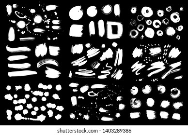 Korean, Chinese, Japanese ink brush strokes. Collection of grungy black and white Oriental design elements