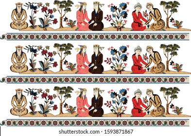 Korean, Chinese, Japanese Traditional Clothes Set Of Men and women Wearing Ancient Costume Isolated Asian Dress Concept Vector Illustration