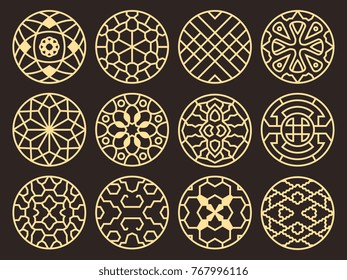 Korean and chinese traditional vector ancient buddhist patterns, ornaments and symbols. Asian round element pattern tattoo, illustration of symbolic frame