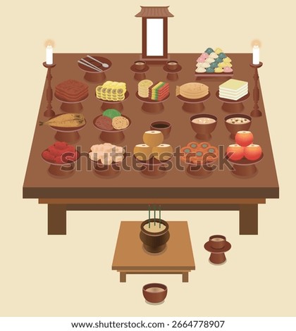 Korean Chuseok Ancestral Ritual Table illustration