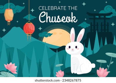 korean Chuseok festival background. Happy Chuseok festival celebration. Chuseok (Translation - Korean Thanksgiving Day). Vector illustration. Poster, Banner, Greeting Card. mid autumn harvest festival