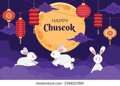 korean Chuseok festival background. Happy Chuseok festival celebration. Chuseok (Translation - Korean Thanksgiving Day). Vector illustration. Poster, Banner, Greeting Card. mid autumn harvest festival