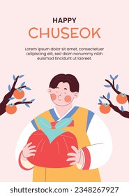 antecedentes del festival korean Chuseok. Feliz celebración del festival Chuseok. Chuseok (Traducción - Día de Acción de Gracias coreano). Ilustración vectorial. Cartel, cartel, tarjeta de felicitación. festival de cosecha de mediados de otoño