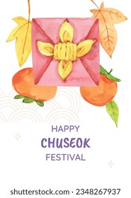 korean Chuseok festival background. Happy Chuseok festival celebration. Chuseok (Translation - Korean Thanksgiving Day). Vector illustration. Poster, Banner, Greeting Card. mid autumn harvest festival