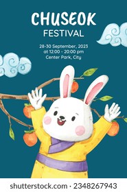 korean Chuseok festival background. Happy Chuseok festival celebration. Chuseok (Translation - Korean Thanksgiving Day). Vector illustration. Poster, Banner, Greeting Card. mid autumn harvest festival
