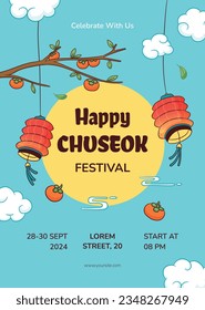 antecedentes del festival korean Chuseok. Feliz celebración del festival Chuseok. Chuseok (Traducción - Día de Acción de Gracias coreano). Ilustración vectorial. Cartel, cartel, tarjeta de felicitación. festival de cosecha de mediados de otoño