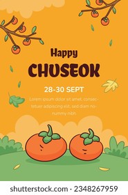 korean Chuseok festival background. Happy Chuseok festival celebration. Chuseok (Translation - Korean Thanksgiving Day). Vector illustration. Poster, Banner, Greeting Card. mid autumn harvest festival