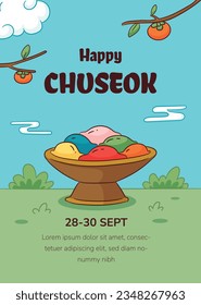 korean Chuseok festival background. Happy Chuseok festival celebration. Chuseok (Translation - Korean Thanksgiving Day). Vector illustration. Poster, Banner, Greeting Card. mid autumn harvest festival