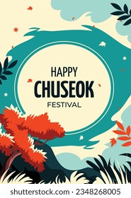 korean Chuseok festival background. Happy Chuseok festival celebration. Chuseok (Translation - Korean Thanksgiving Day). Vector illustration. Poster, Banner, Greeting Card. mid autumn harvest festival