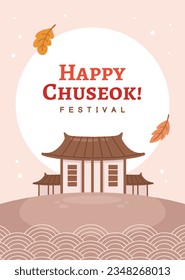 antecedentes del festival korean Chuseok. Feliz celebración del festival Chuseok. Chuseok (Traducción - Día de Acción de Gracias coreano). Ilustración vectorial. Cartel, cartel, tarjeta de felicitación. festival de cosecha de mediados de otoño