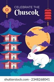 korean Chuseok festival background. Happy Chuseok festival celebration. Chuseok (Translation - Korean Thanksgiving Day). Vector illustration. Poster, Banner, Greeting Card. mid autumn harvest festival