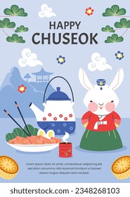 korean Chuseok festival background. Happy Chuseok festival celebration. Chuseok (Translation - Korean Thanksgiving Day). Vector illustration. Poster, Banner, Greeting Card. mid autumn harvest festival
