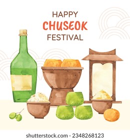 korean Chuseok festival background. Happy Chuseok festival celebration. Chuseok (Translation - Korean Thanksgiving Day). Vector illustration. Poster, Banner, Greeting Card. mid autumn harvest festival