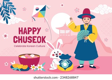 korean Chuseok festival background. Happy Chuseok festival celebration. Chuseok (Translation - Korean Thanksgiving Day). Vector illustration. Poster, Banner, Greeting Card. mid autumn harvest festival