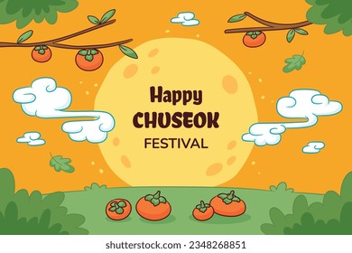 korean Chuseok festival background. Happy Chuseok festival celebration. Chuseok (Translation - Korean Thanksgiving Day). Vector illustration. Poster, Banner, Greeting Card. mid autumn harvest festival