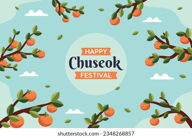 antecedentes del festival korean Chuseok. Feliz celebración del festival Chuseok. Chuseok (Traducción - Día de Acción de Gracias coreano). Ilustración vectorial. Cartel, cartel, tarjeta de felicitación. festival de cosecha de mediados de otoño