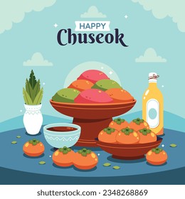 korean Chuseok festival background. Happy Chuseok festival celebration. Chuseok (Translation - Korean Thanksgiving Day). Vector illustration. Poster, Banner, Greeting Card. mid autumn harvest festival