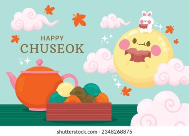 korean Chuseok festival background. Happy Chuseok festival celebration. Chuseok (Translation - Korean Thanksgiving Day). Vector illustration. Poster, Banner, Greeting Card. mid autumn harvest festival