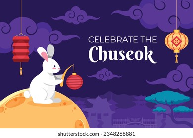 korean Chuseok festival background. Happy Chuseok festival celebration. Chuseok (Translation - Korean Thanksgiving Day). Vector illustration. Poster, Banner, Greeting Card. mid autumn harvest festival