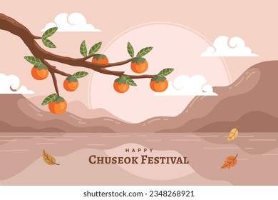 antecedentes del festival korean Chuseok. Feliz celebración del festival Chuseok. Chuseok (Traducción - Día de Acción de Gracias coreano). Ilustración vectorial. Cartel, cartel, tarjeta de felicitación. festival de cosecha de mediados de otoño