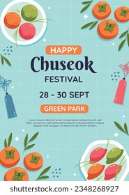 korean Chuseok festival background. Happy Chuseok festival celebration. Chuseok (Translation - Korean Thanksgiving Day). Vector illustration. Poster, Banner, Greeting Card. mid autumn harvest festival