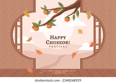 korean Chuseok festival background. Happy Chuseok festival celebration. Chuseok (Translation - Korean Thanksgiving Day). Vector illustration. Poster, Banner, Greeting Card. mid autumn harvest festival