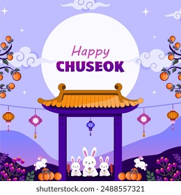 Korean Chuseok festival background. Happy Chuseok festival celebration. Korean Thanksgiving Day. vector illustration banner