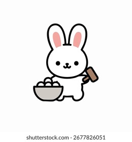 Korean Chuseok moon rabbit pounding rice cake icon