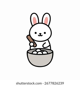 Conejo coreano de la luna de Chuseok golpeando el icono del pastel de arroz