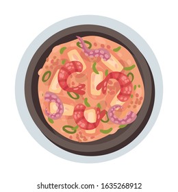 Korean Cold Seafood Soup Layout Top View Vector Illustration