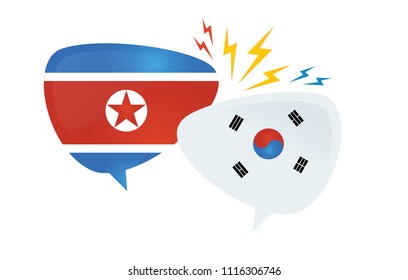 Korean conflict. South and North Korean flags on glossy speech bubble. Concept of the Asian crisis and competition vector illustration