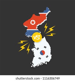 Korean conflict. South and North Korean flags on glossy speech bubble. Concept of the Asian crisis and competition vector illustration