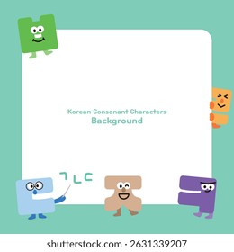 Korean consonant characters learning together in light blue background