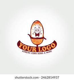 Korean corn dog cartoon character food vector logo design
