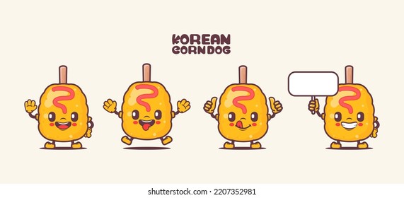 Korean Corn dog cartoon mascot. food vector illustration. with different expressions.