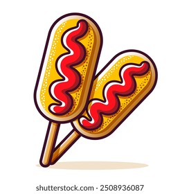 Korean corn dog sausage recipe illustration vector. Korean street food corn dog menu. Mozzarella cheese corn dog recipe korean street food. Korean corndog cheese stick. Deep fried cheese corndog menu.