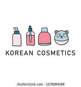 
Korean cosmetics. Cartoon vector style. Set of elements on a white background. Doodles