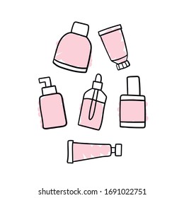 Korean cosmetics. Cartoon vector style. White background.