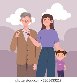 koreanisches Paar mit Tochter und Wolken