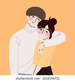 Korean couple hugging, vector layout