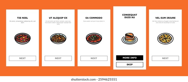 korean cuisine food asian onboarding mobile vector korea menu, noodle top meal, bibimbap rice, topokki soup, chicken, healthy, dish korean cuisine food asian illustrations