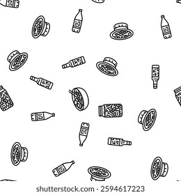 korean cuisine food asian vector seamless pattern thin line illustration