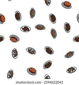 korean cuisine food asian vector seamless pattern thin line illustration