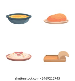 Korean cuisine icons set cartoon vector. Traditional dish of korean cuisine. Food concept