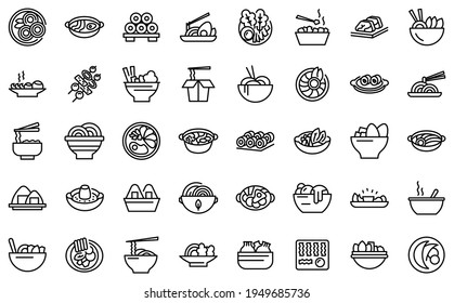 Korean cuisine icons set. Outline set of korean cuisine vector icons for web design isolated on white background svg