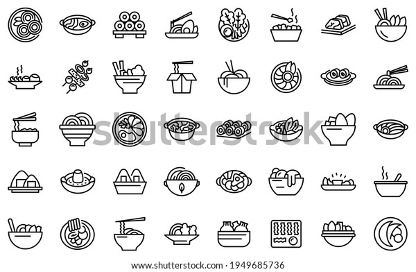 Korean cuisine\
icons set. Outline set of korean cuisine vector icons for web\
design isolated on white\
background