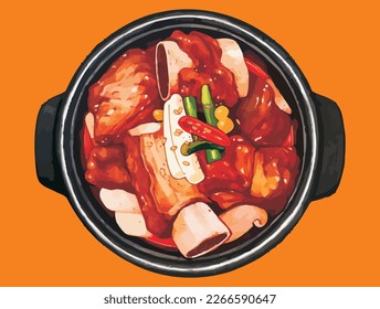 Korean Cuisine Kimchi Tighe Soup Traditional Dish Food vector stock illustration